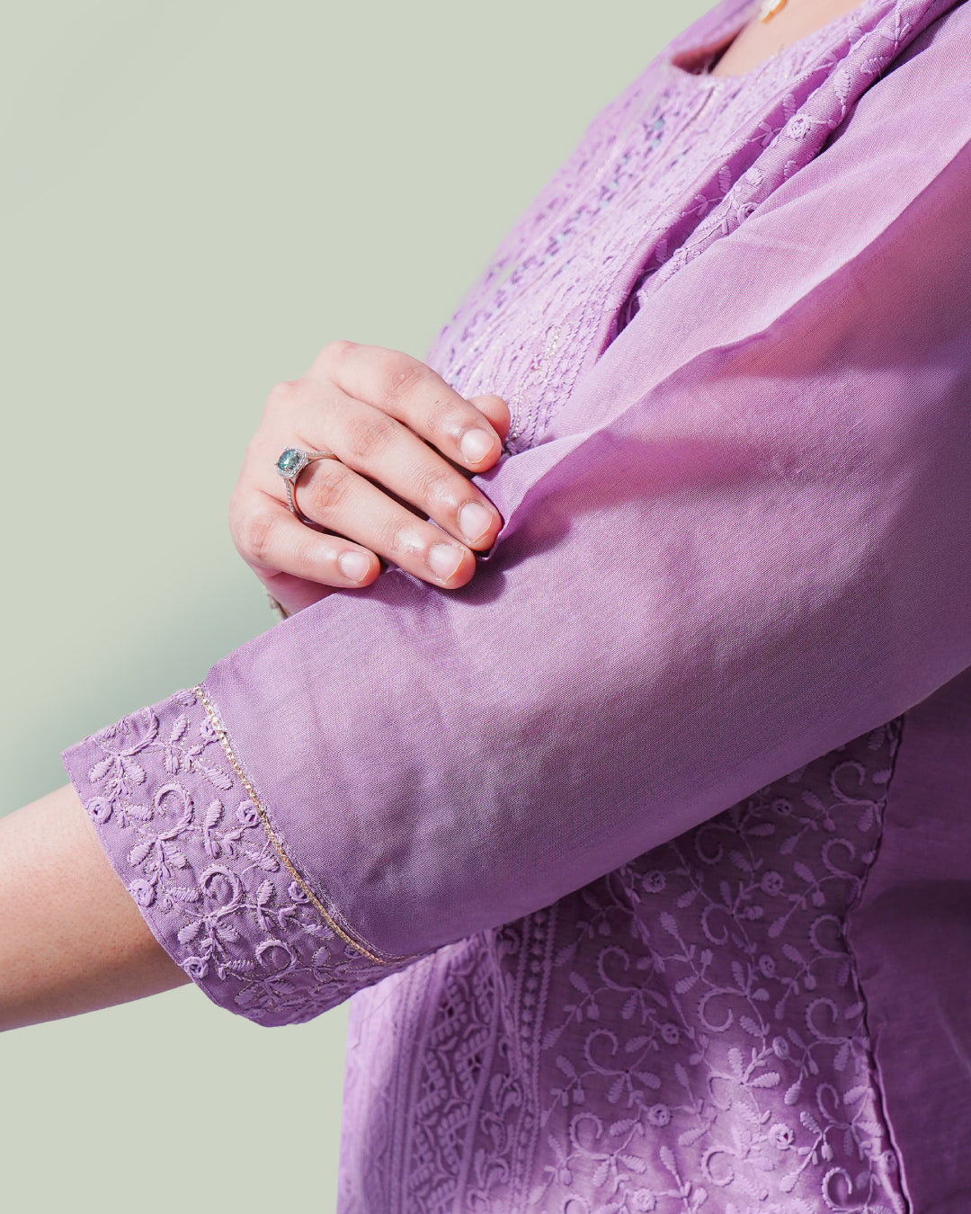 Nooré Threaded Lilac Grace, Chanderi Cotton, 3 piece suit