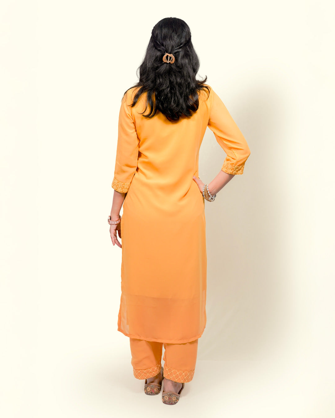 Ochre Grace – Embroidered Georgette 3-Piece Suit