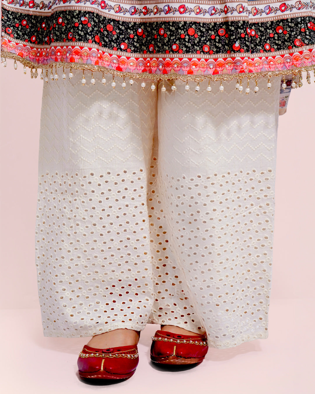 Floral Off-white, Cut work, 3-piece Suit Set