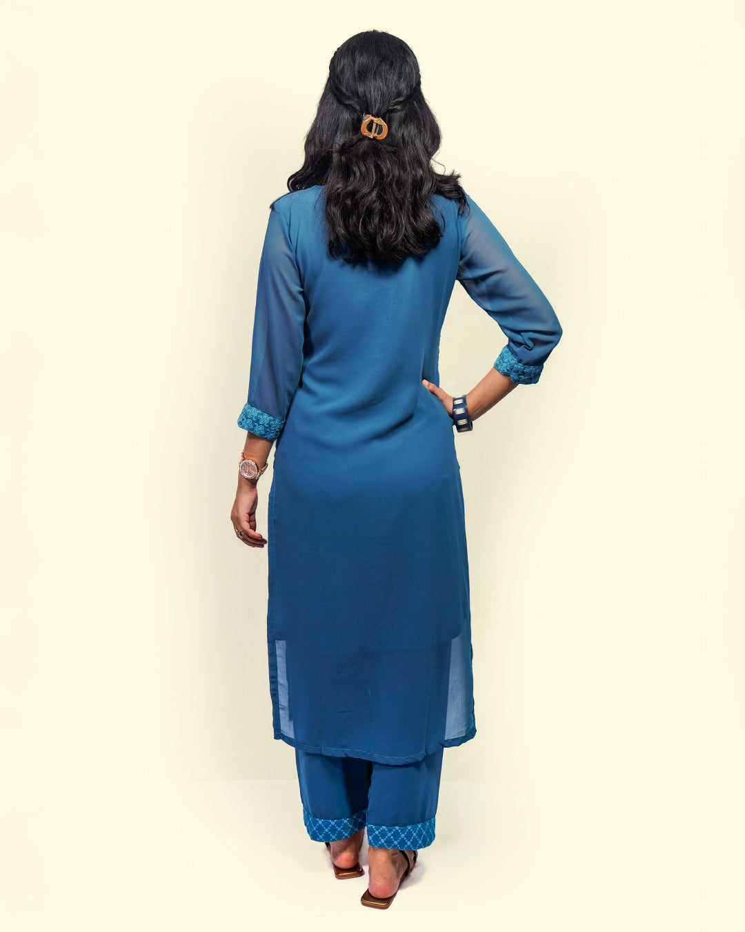 Azure Threaded Georgette Grace Suit, 3 Piece Suit