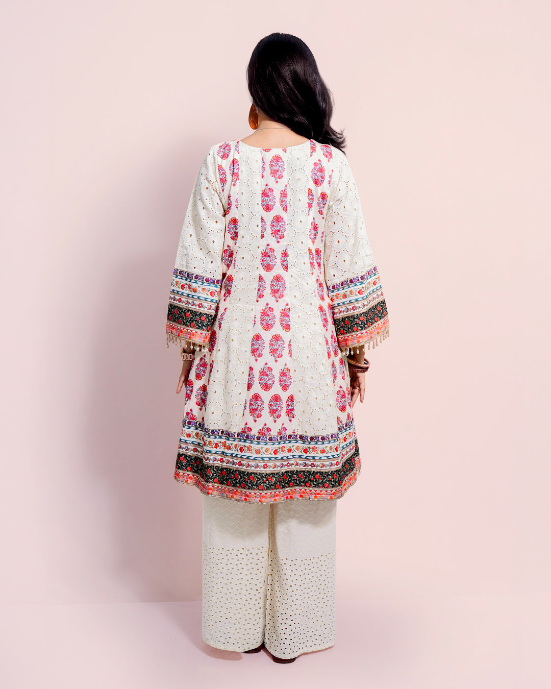 Floral Off-white, Cut work, 3-piece Suit Set