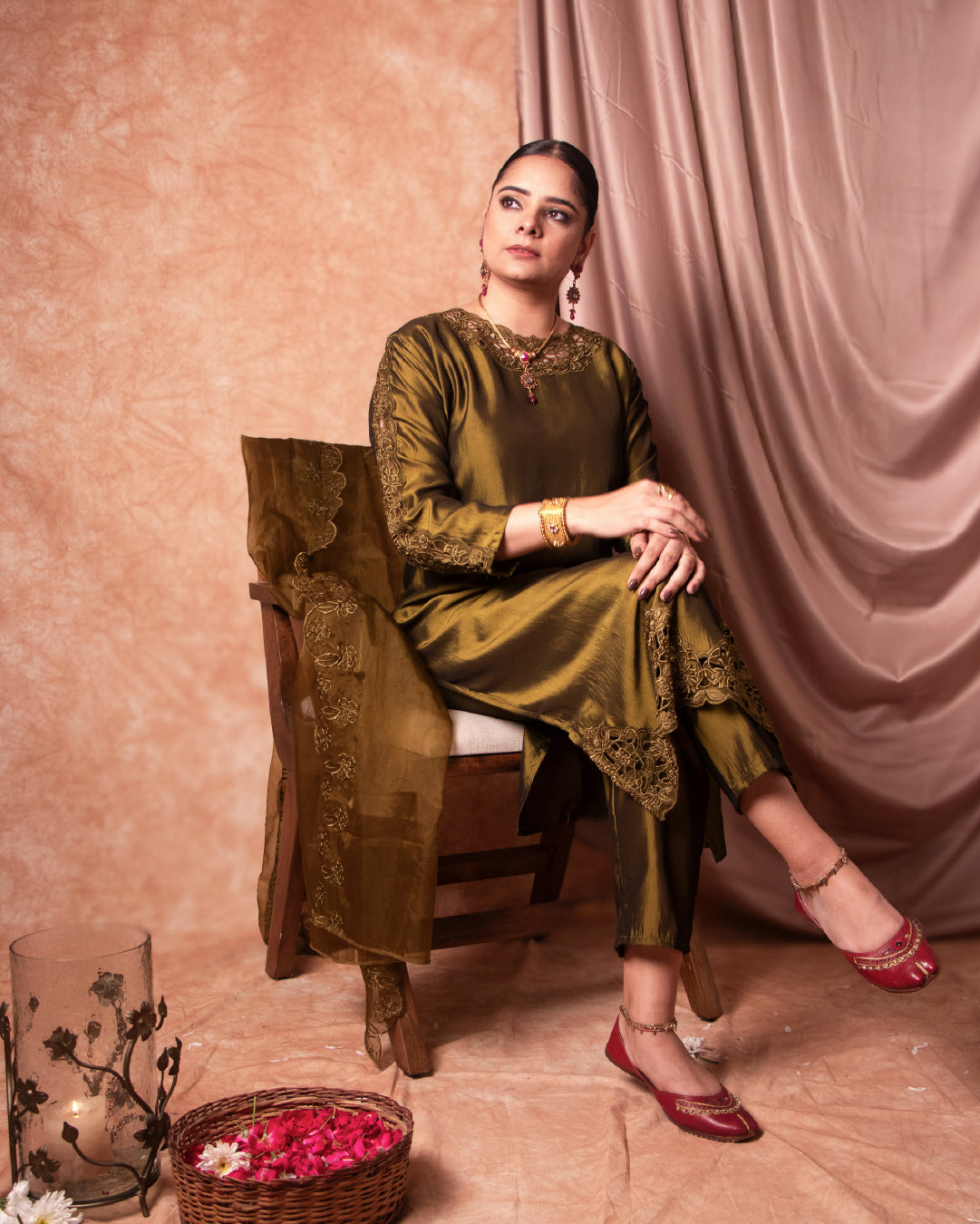 Fine Green Silk Blend Suit with Intricate Cutwork – Tyohar Exclusive Collection