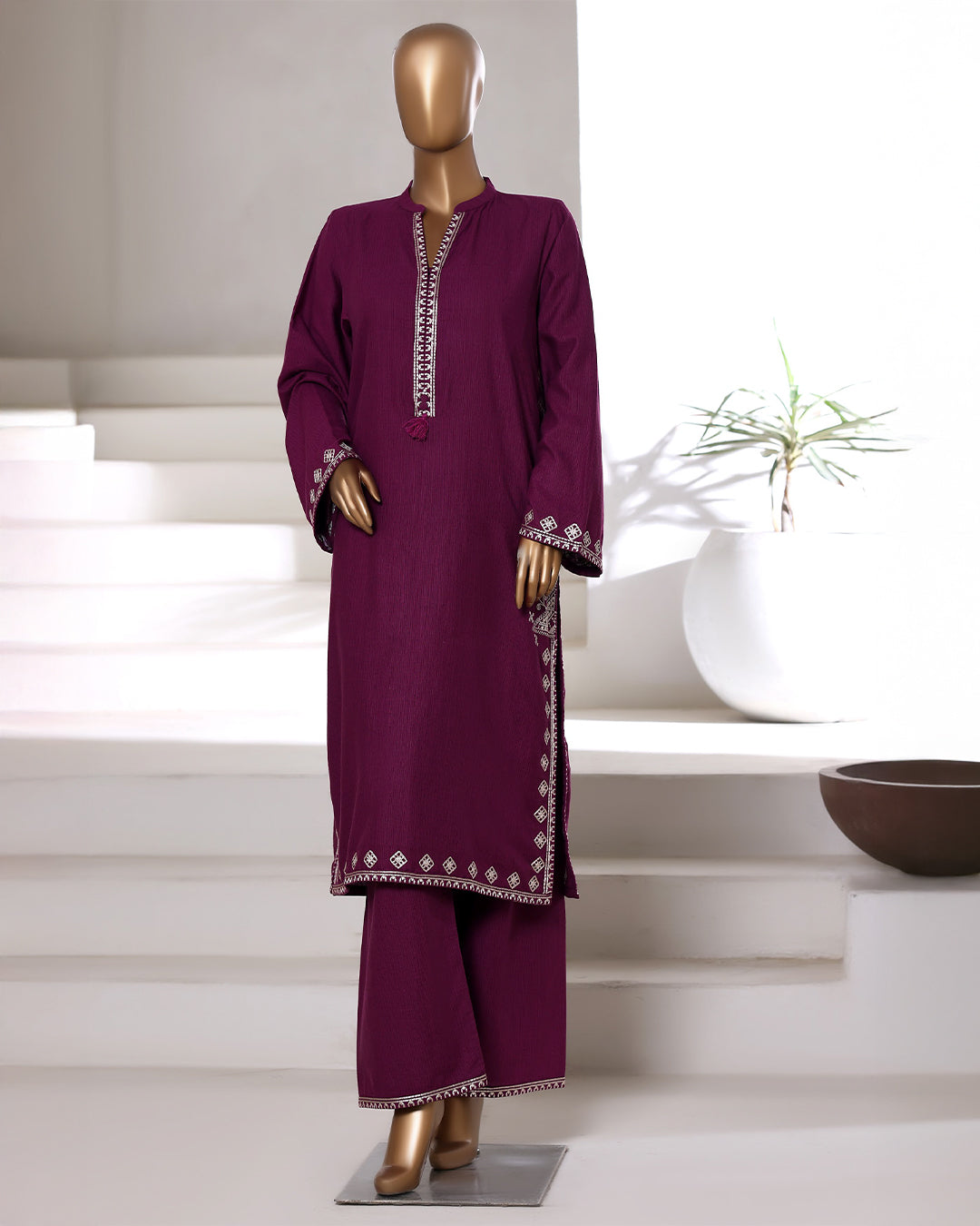 Plum Ready to Wear Winter Khaddar Co-Ord Set
