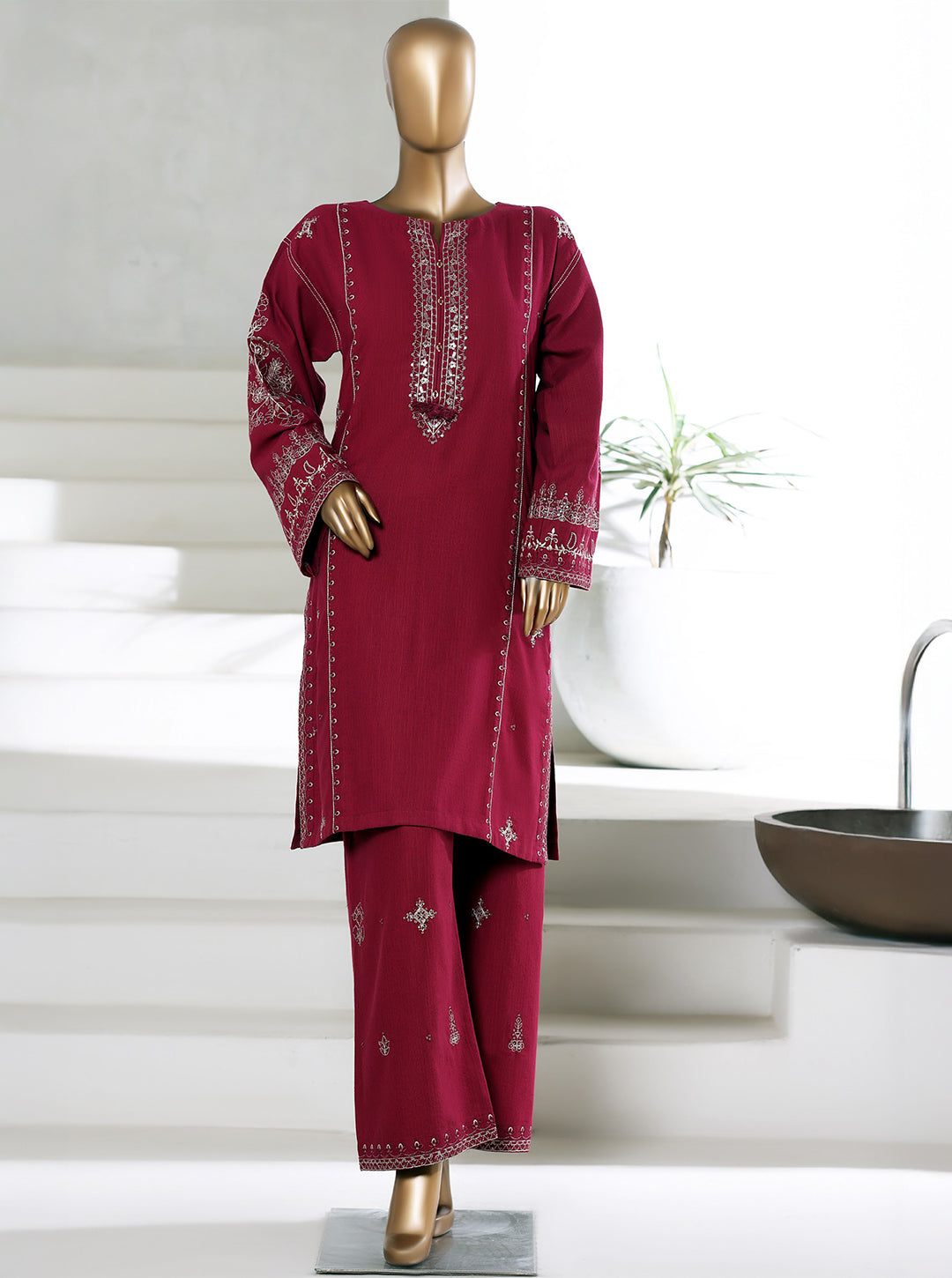 Ready to Wear Winter Khaddar Co-Ord Set – Red