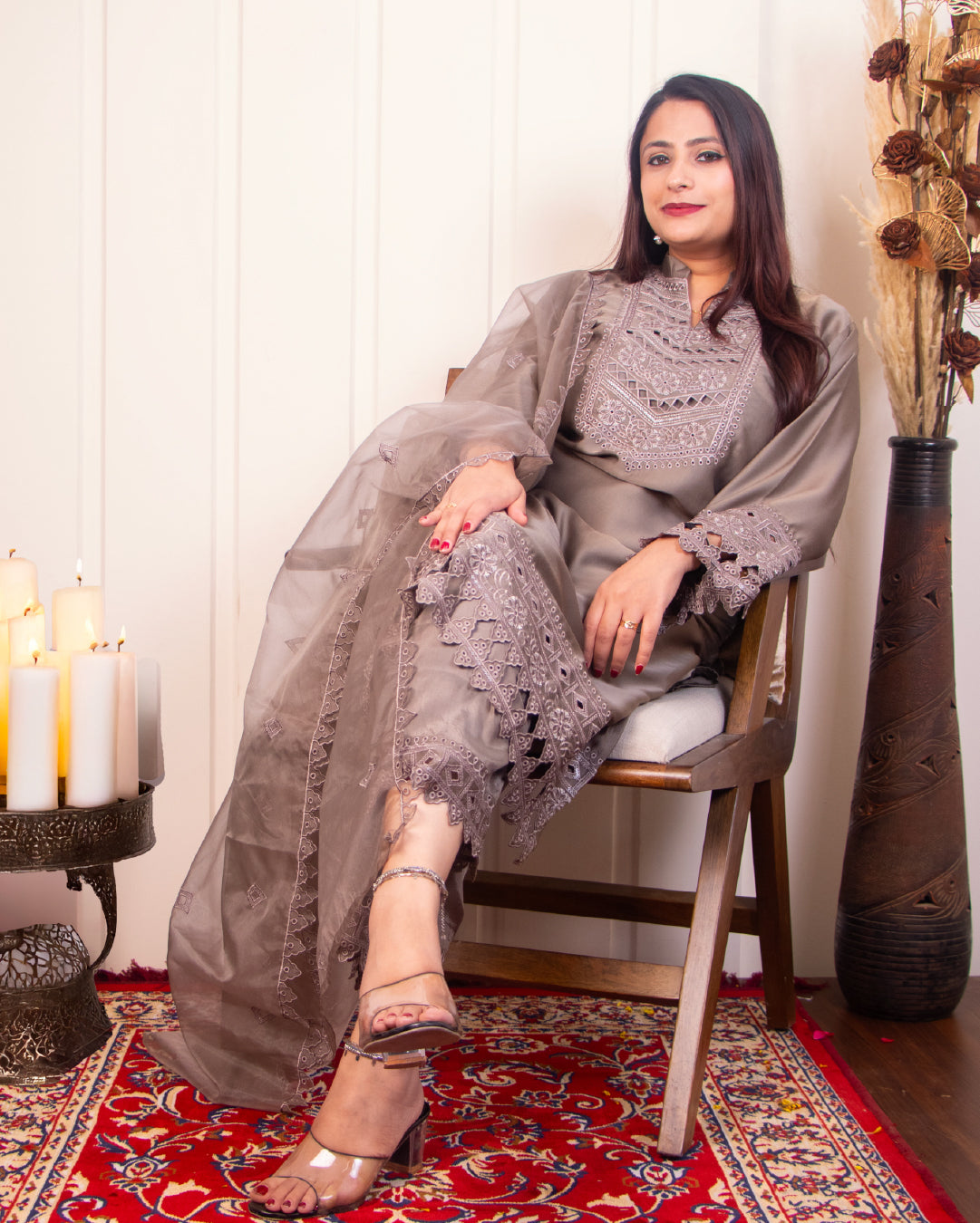 Bronze Taupe Mulberry Royal Silk  — 3-Pc Stitched Set