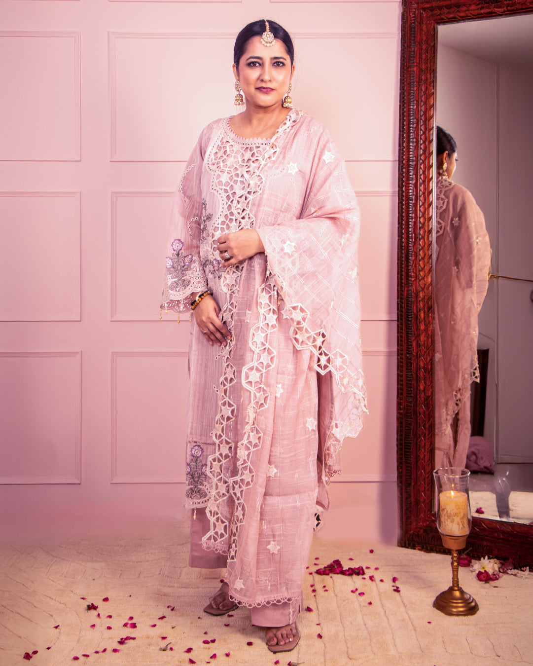 Pastel Rose Affair — Luxury Cotton-Silk Ensemble 3pc set