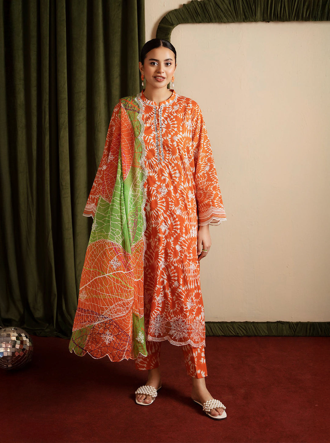 Orange Love – 3 Piece Stitched Suit Set