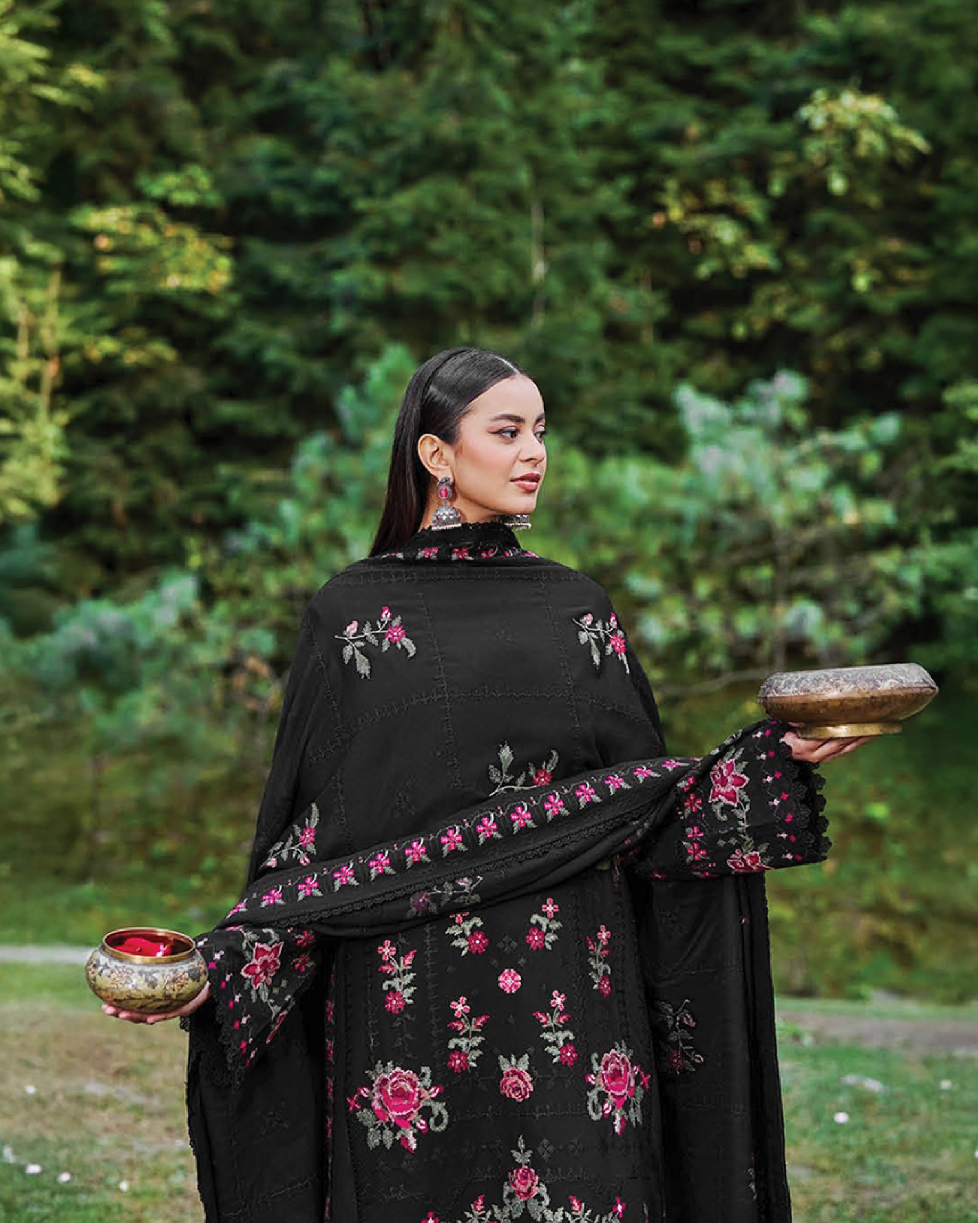 Black Embroidered Karandi 3-Piece Set Unstitched– Winter Edit