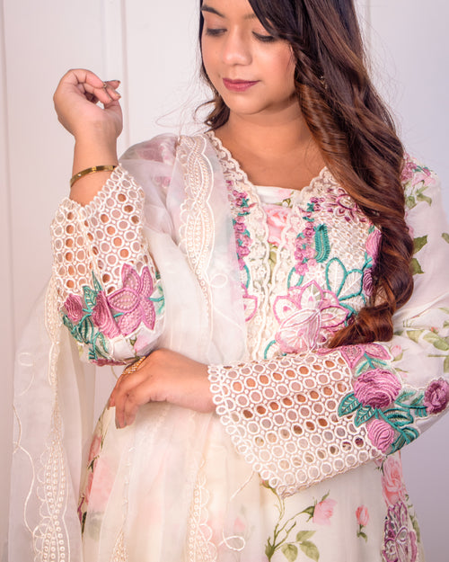 A White base with Floral pattern — Embroidered 3-Piece Suit