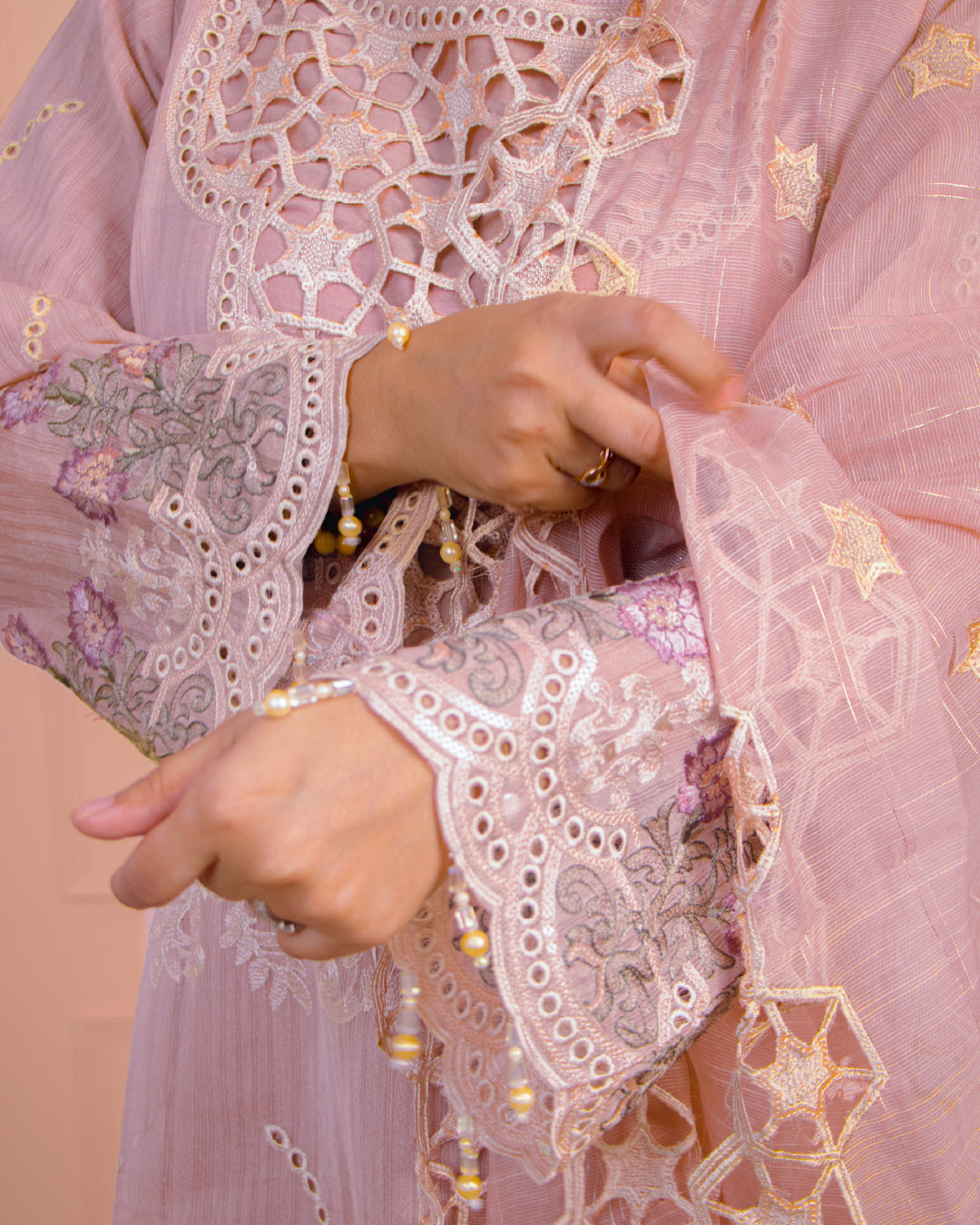 Pastel Rose Affair — Luxury Cotton-Silk Ensemble 3pc set