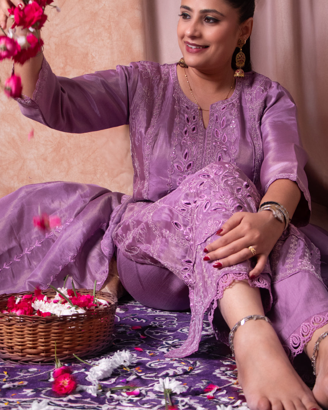 Purple Cutwork – 3 Piece Cotton Silk Embroidered Suit with Cutwork Detailing