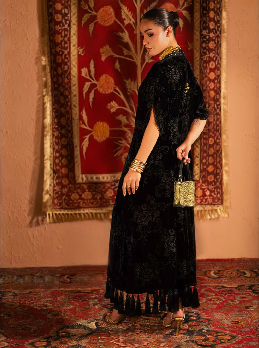 Rich Black Palachi Velvet 2-Piece Unstitched Suit Set