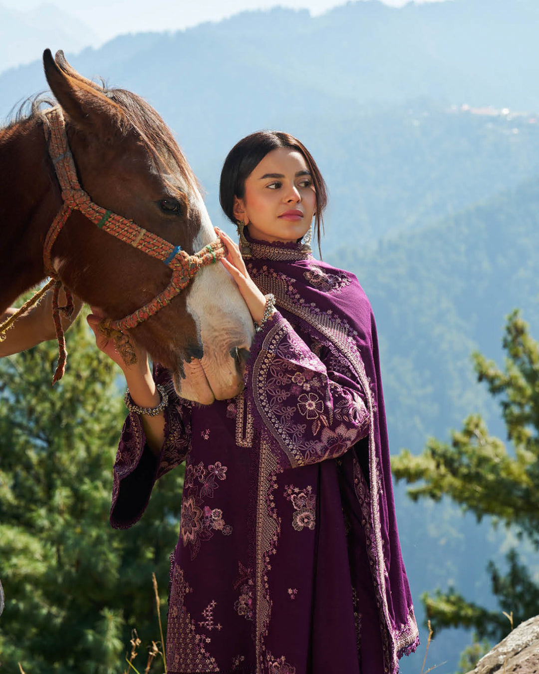 Deep Plum Karandi Embroidered 3-Piece Stitched Set