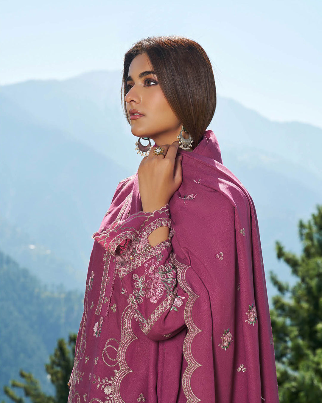 Blush Pink Embroidered Karandi 3-Piece Stitched Set – Winter Edit by Nooré