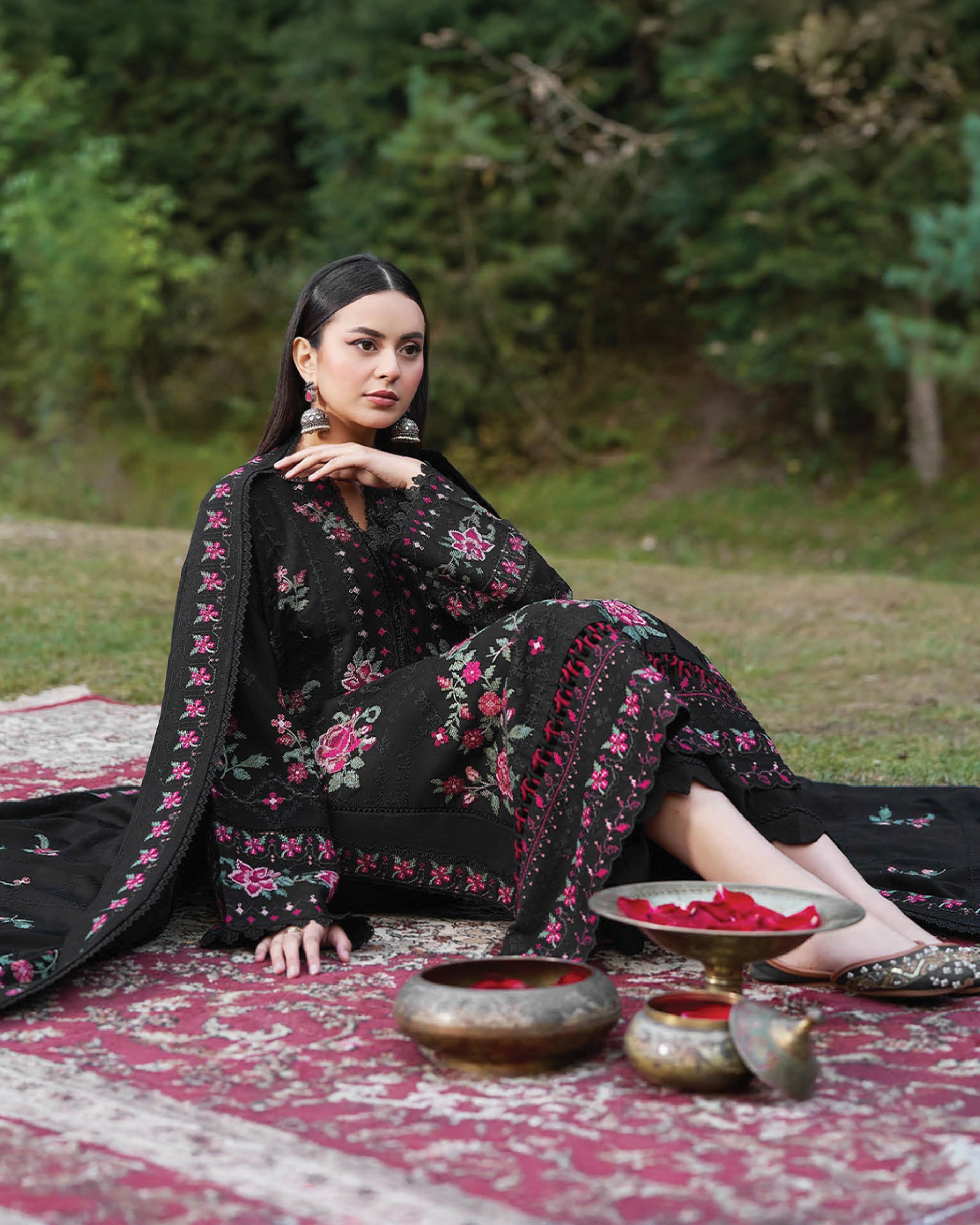 Black Embroidered Karandi 3-Piece Set Unstitched– Winter Edit