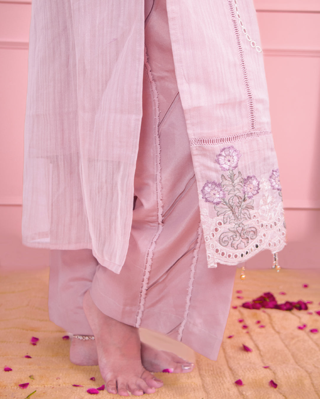 Pastel Rose Affair — Luxury Cotton-Silk Ensemble 3pc set