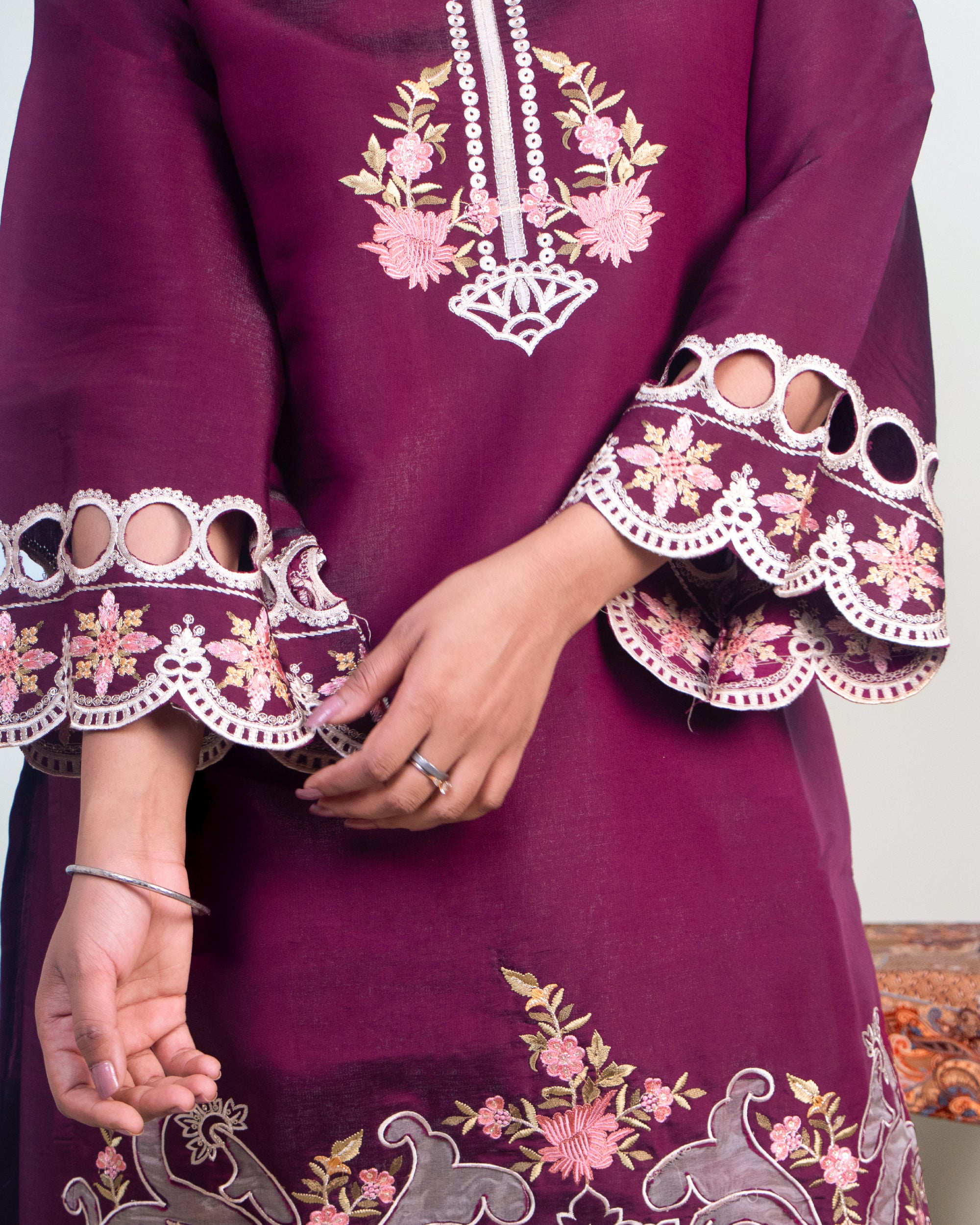 Aubergine Purple Embroidered 2-Piece Premium Co-ord Set