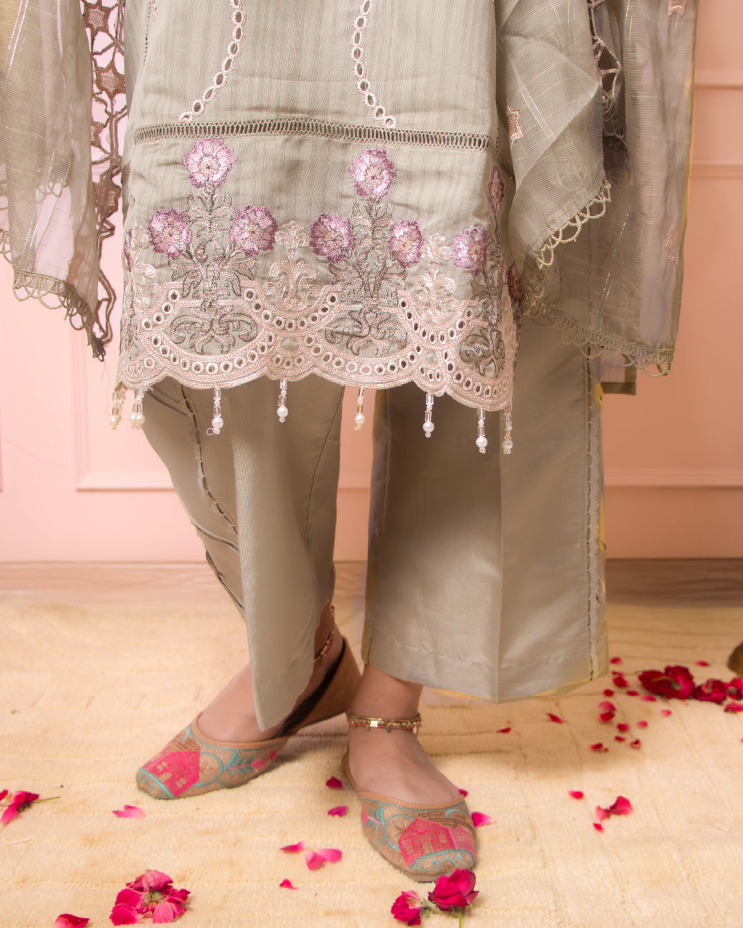 Beautiful Sage Green Floral Affair — 3 Pc Luxury Set