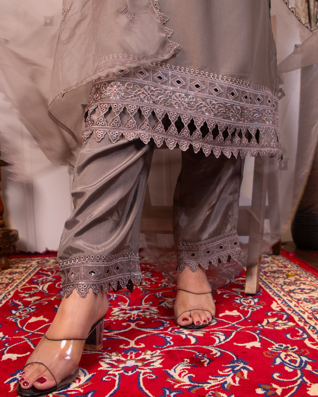 Bronze Taupe Mulberry Royal Silk  — 3-Pc Stitched Set