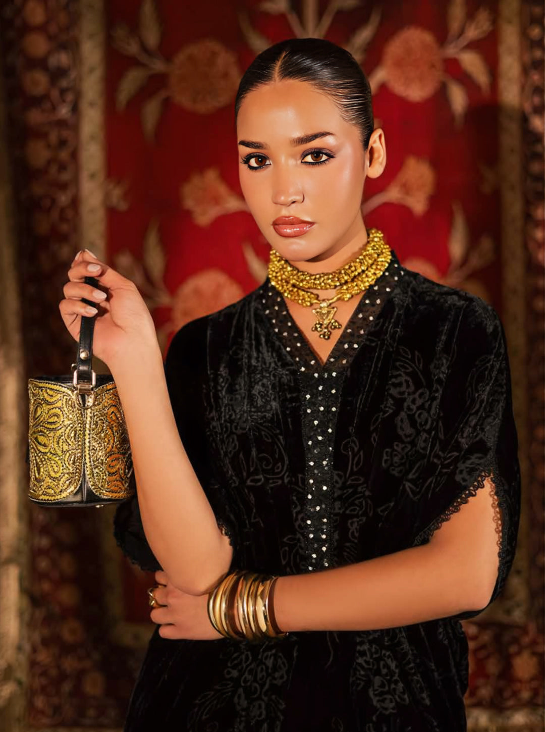 Rich Black Palachi Velvet 2-Piece Unstitched Suit Set