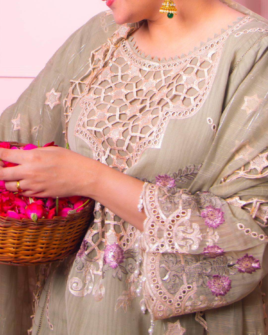 Beautiful Sage Green Floral Affair — 3 Pc Luxury Set