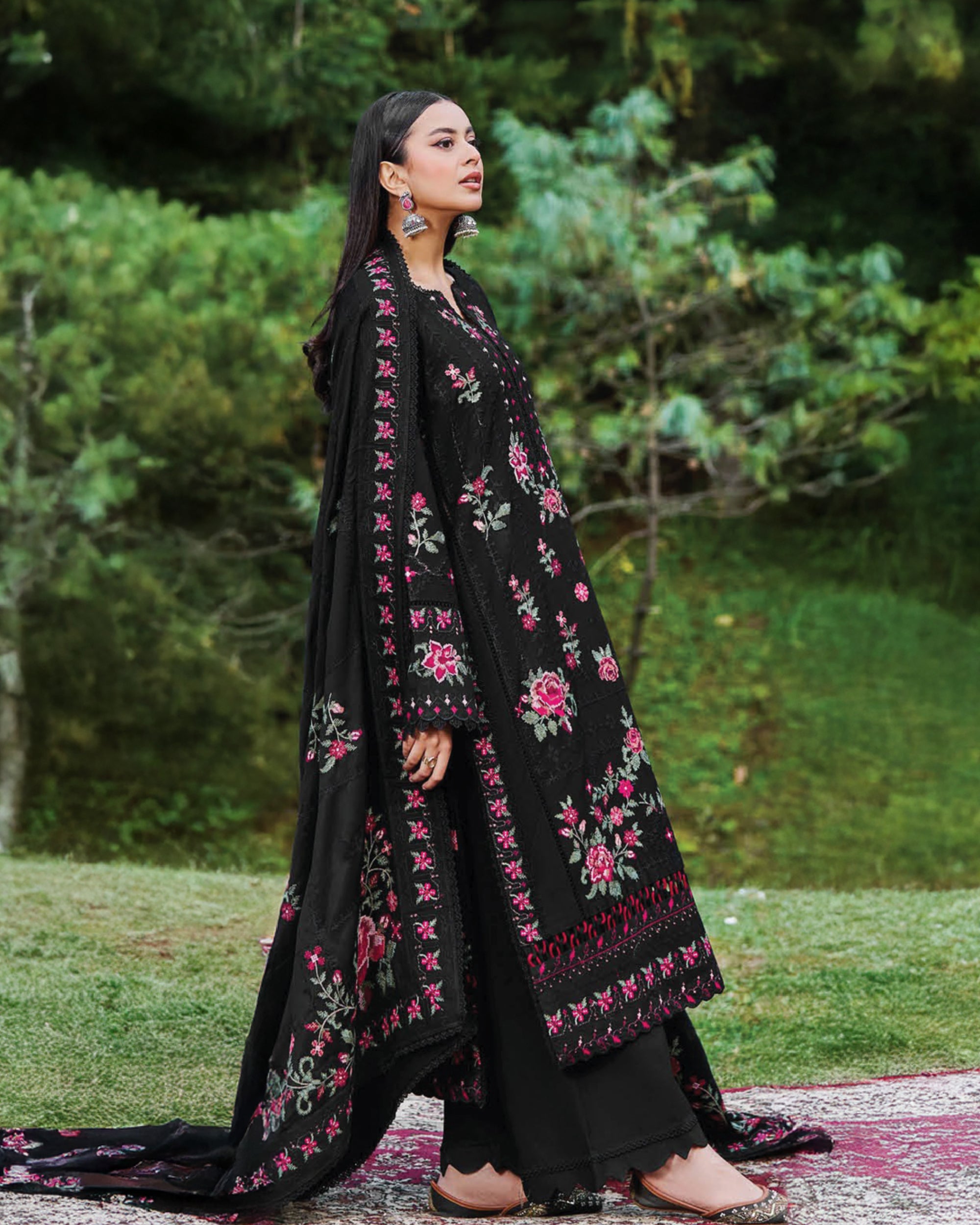 Black Embroidered Karandi 3-Piece Set Unstitched– Winter Edit