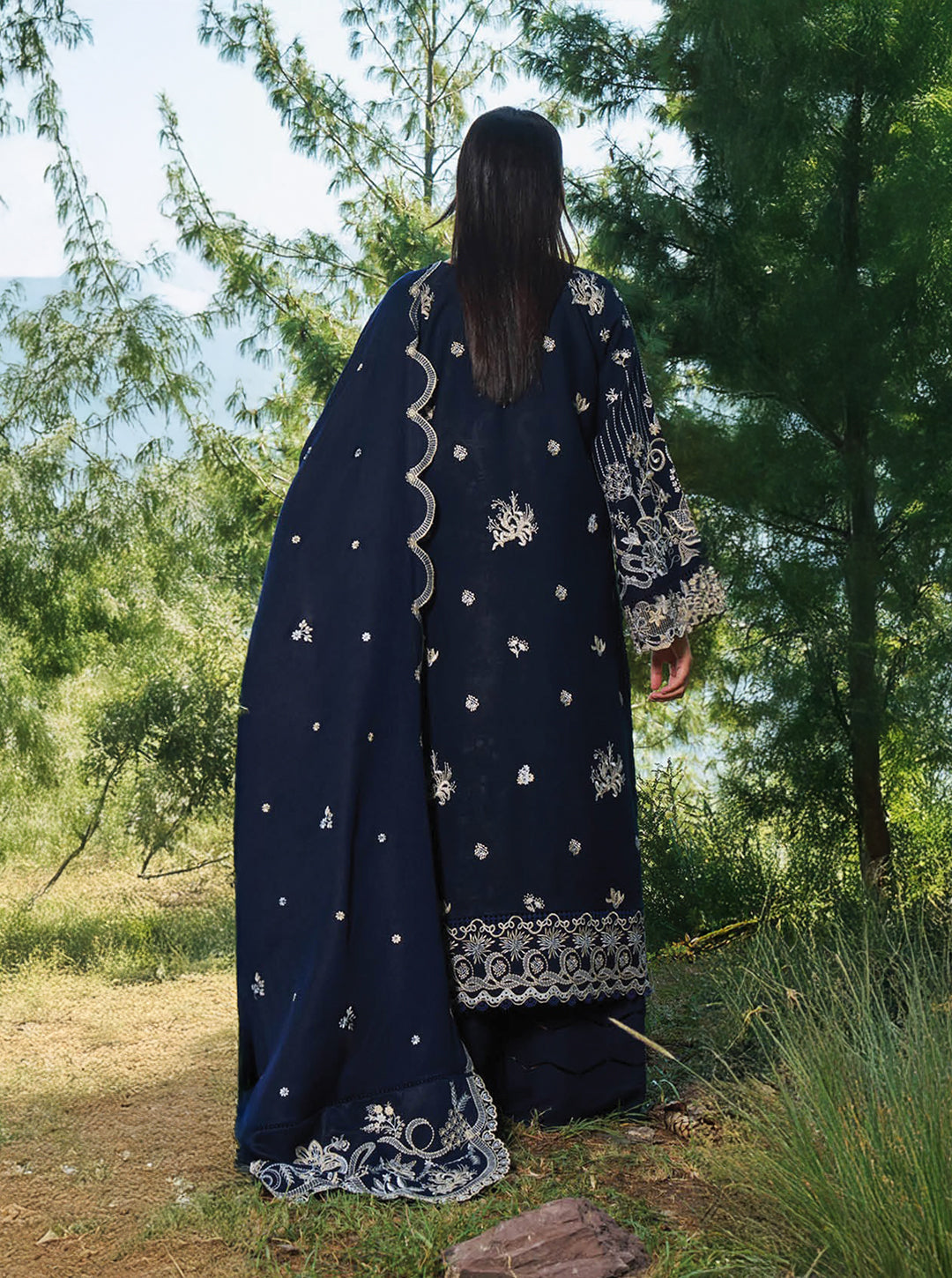 Navy Blue Canvas on Karandi Winter Fall Edition — 3 Piece Unstitched Set