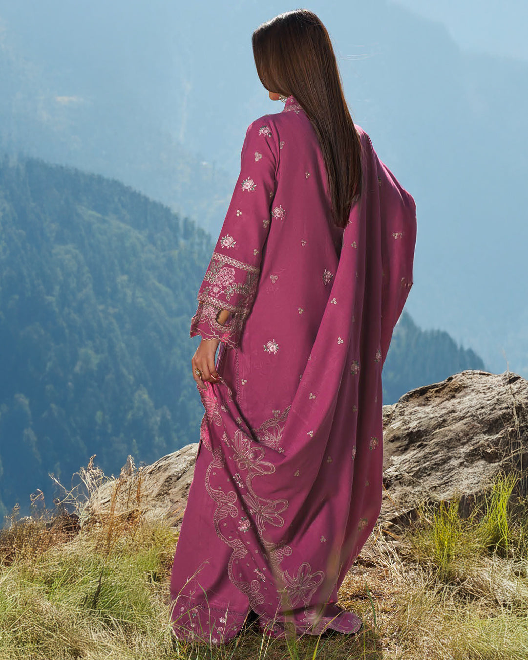 Blush Pink Embroidered Karandi 3-Piece Stitched Set – Winter Edit by Nooré