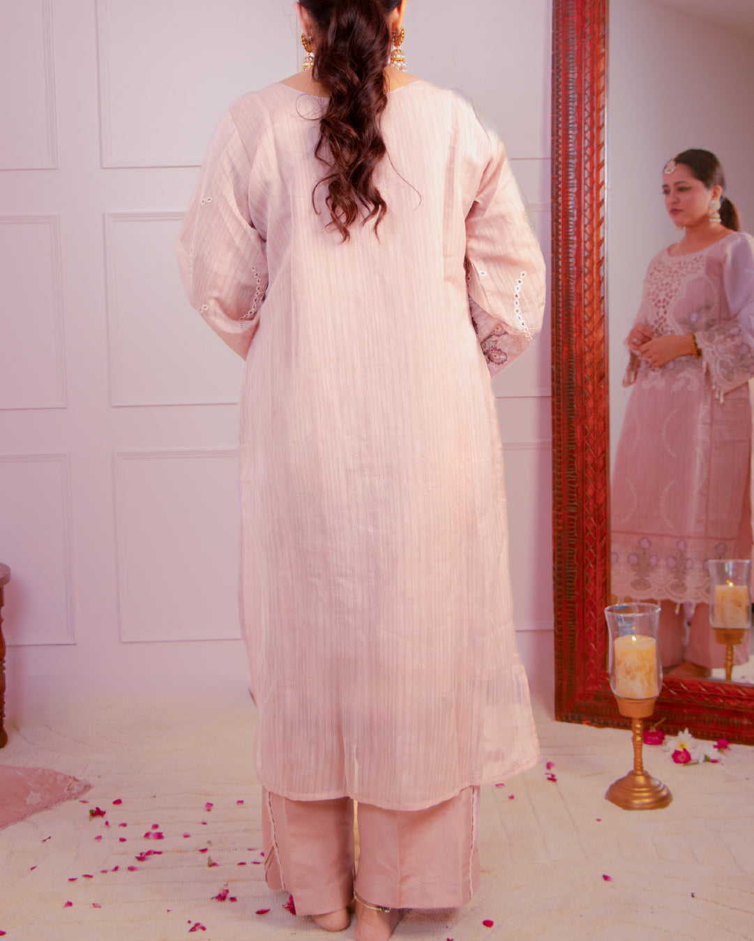 Pastel Rose Affair — Luxury Cotton-Silk Ensemble 3pc set