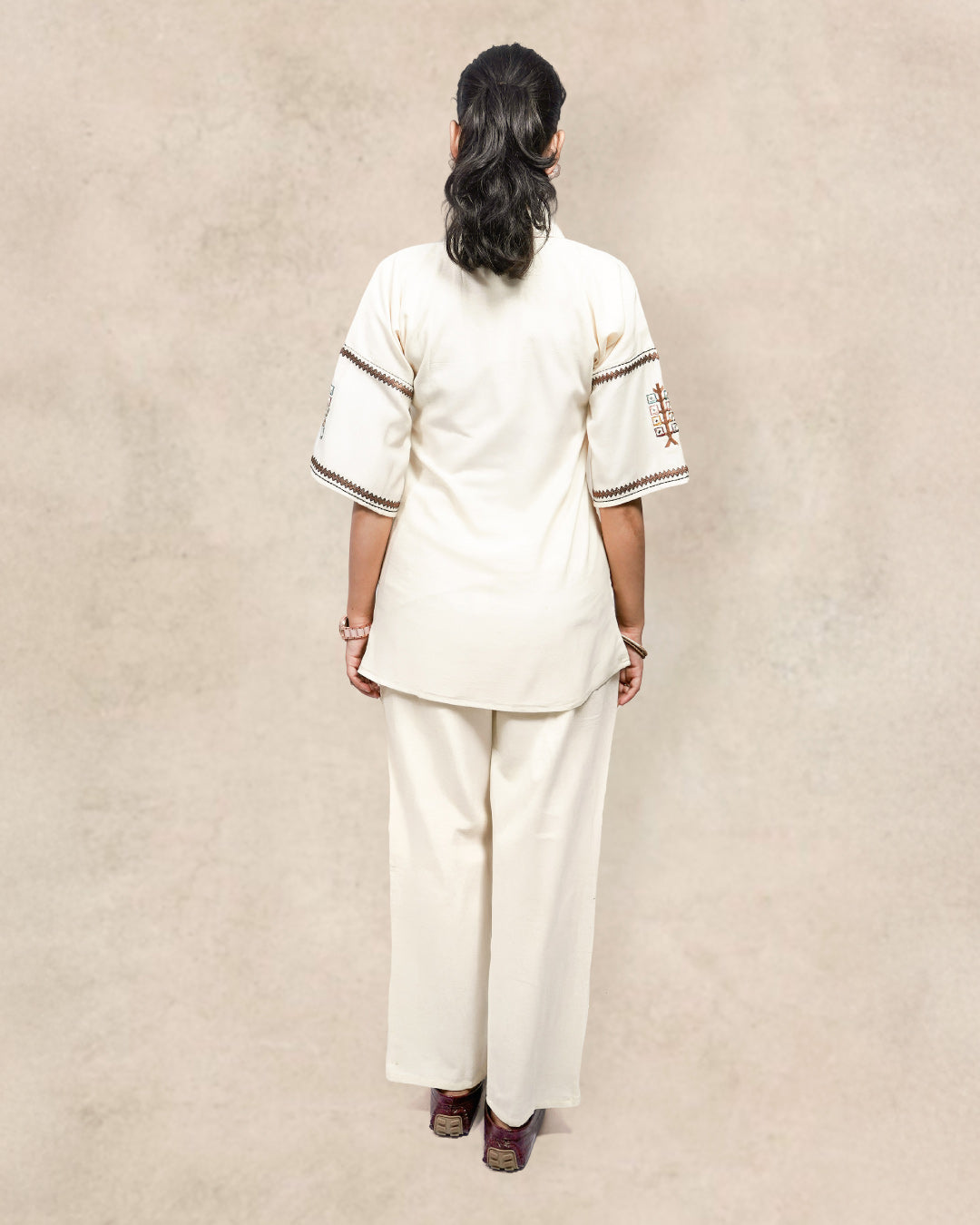 Ivory Mosaic – Multi-Colour Threadwork & Mirror Embroidery 2-Piece Co-ord Set