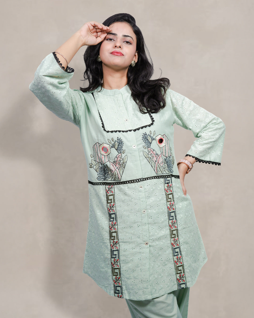 Whispers of Mint – Pastel Green Embroidered Co-Ord Set