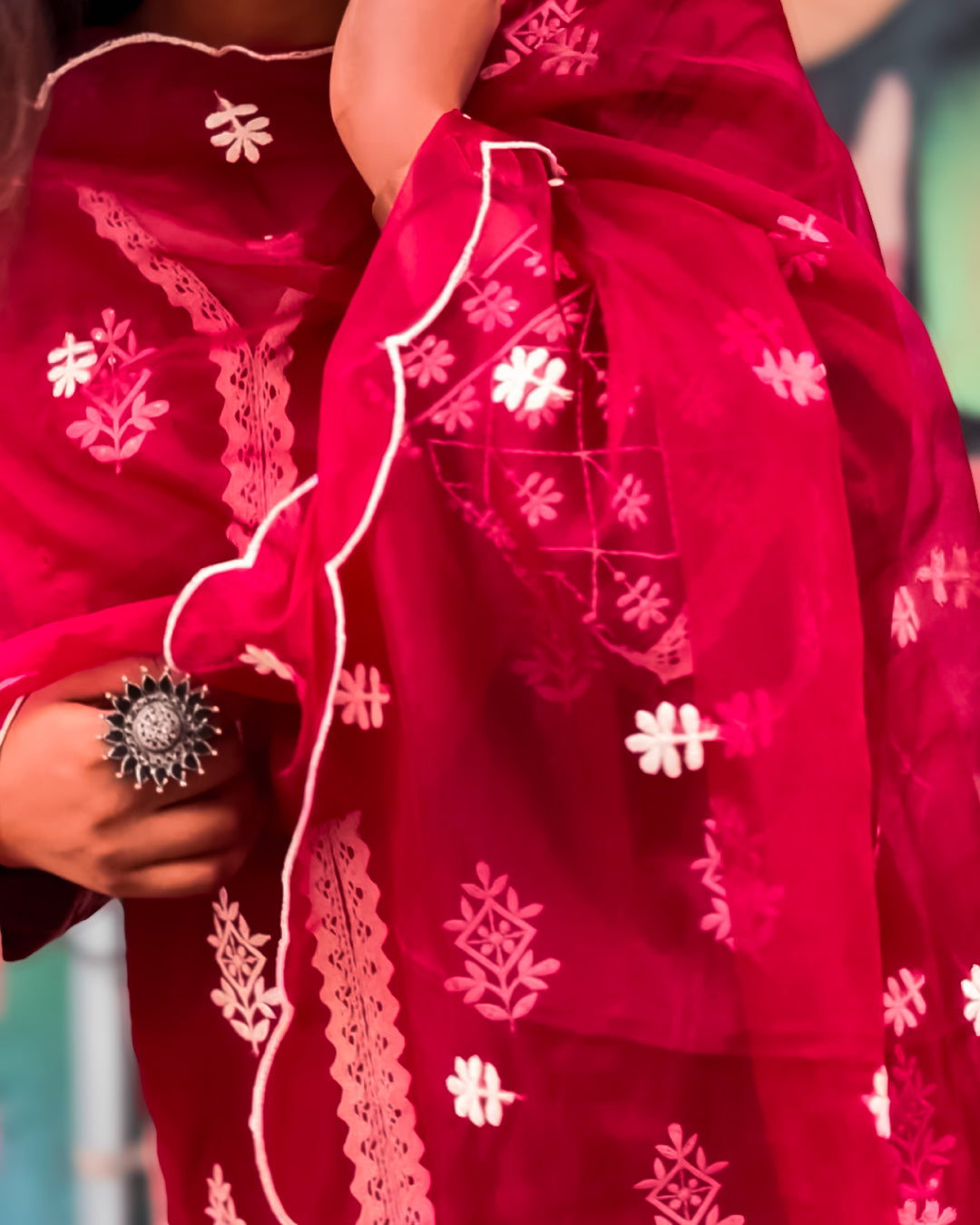 Crimson Élan – Embroidered Three-Piece Suit Set