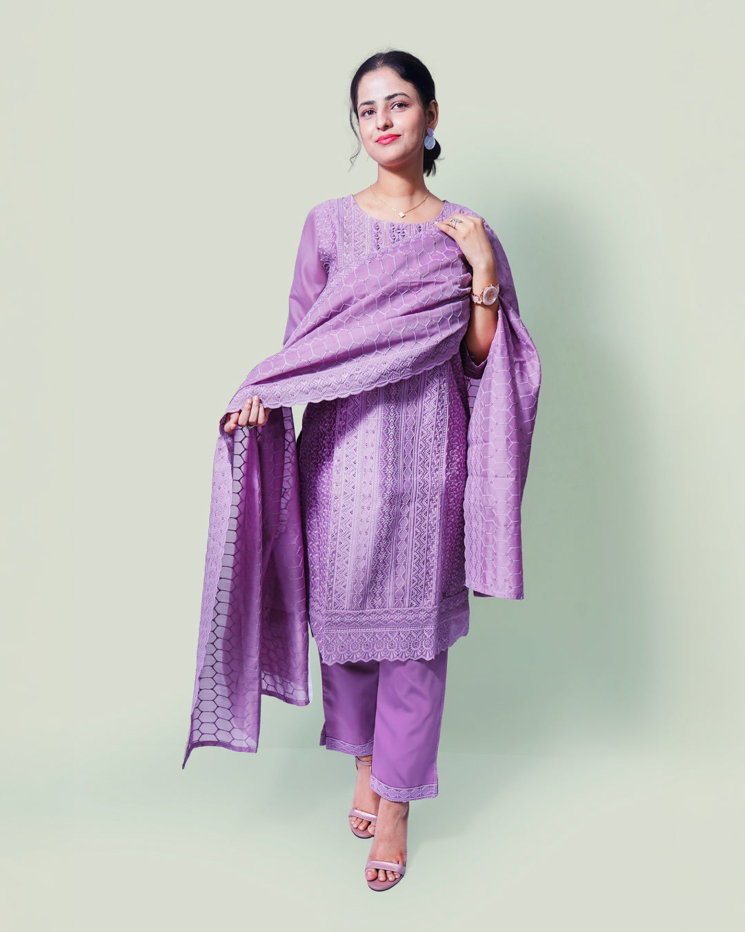 Nooré Threaded Lilac Grace, Chanderi Cotton, 3 piece suit