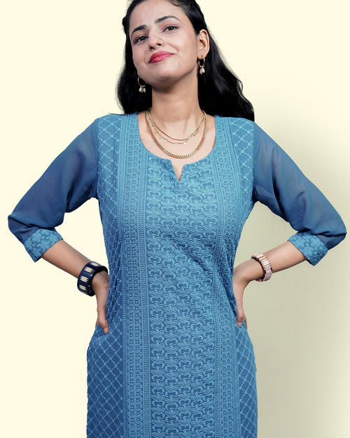 Azure Threaded Georgette Grace Suit, 3 Piece Suit