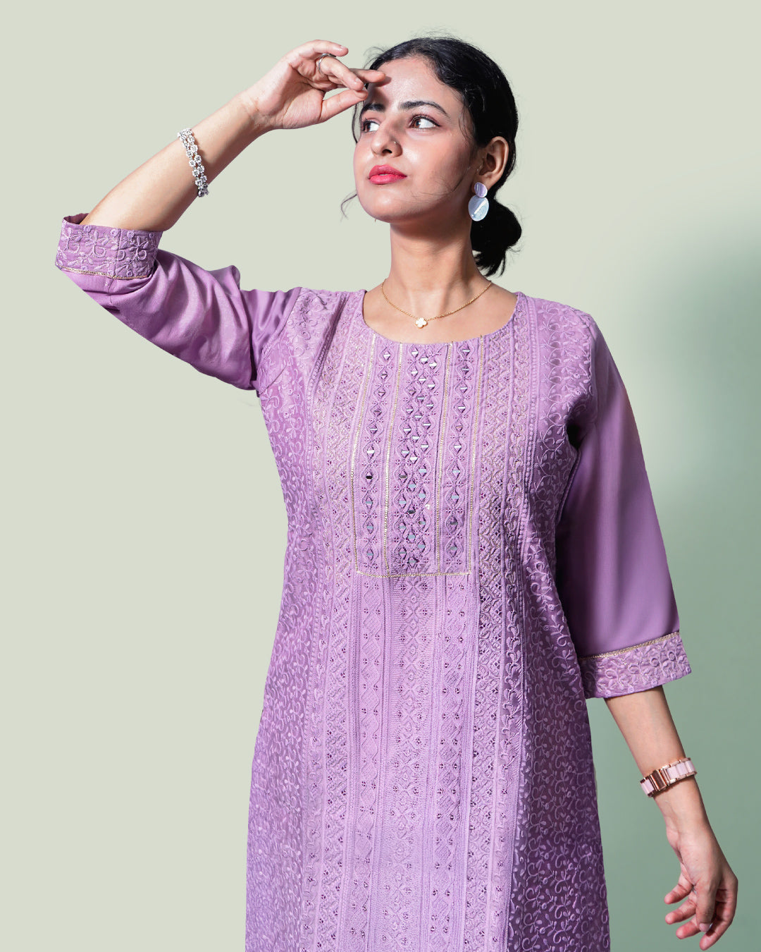 Nooré Threaded Lilac Grace, Chanderi Cotton, 3 piece suit
