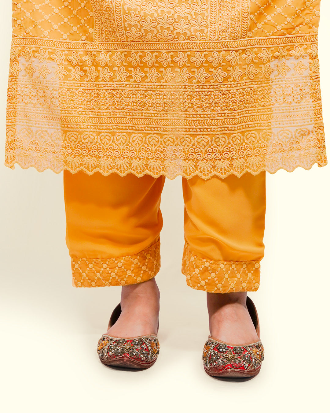 Ochre Grace – Embroidered Georgette 3-Piece Suit