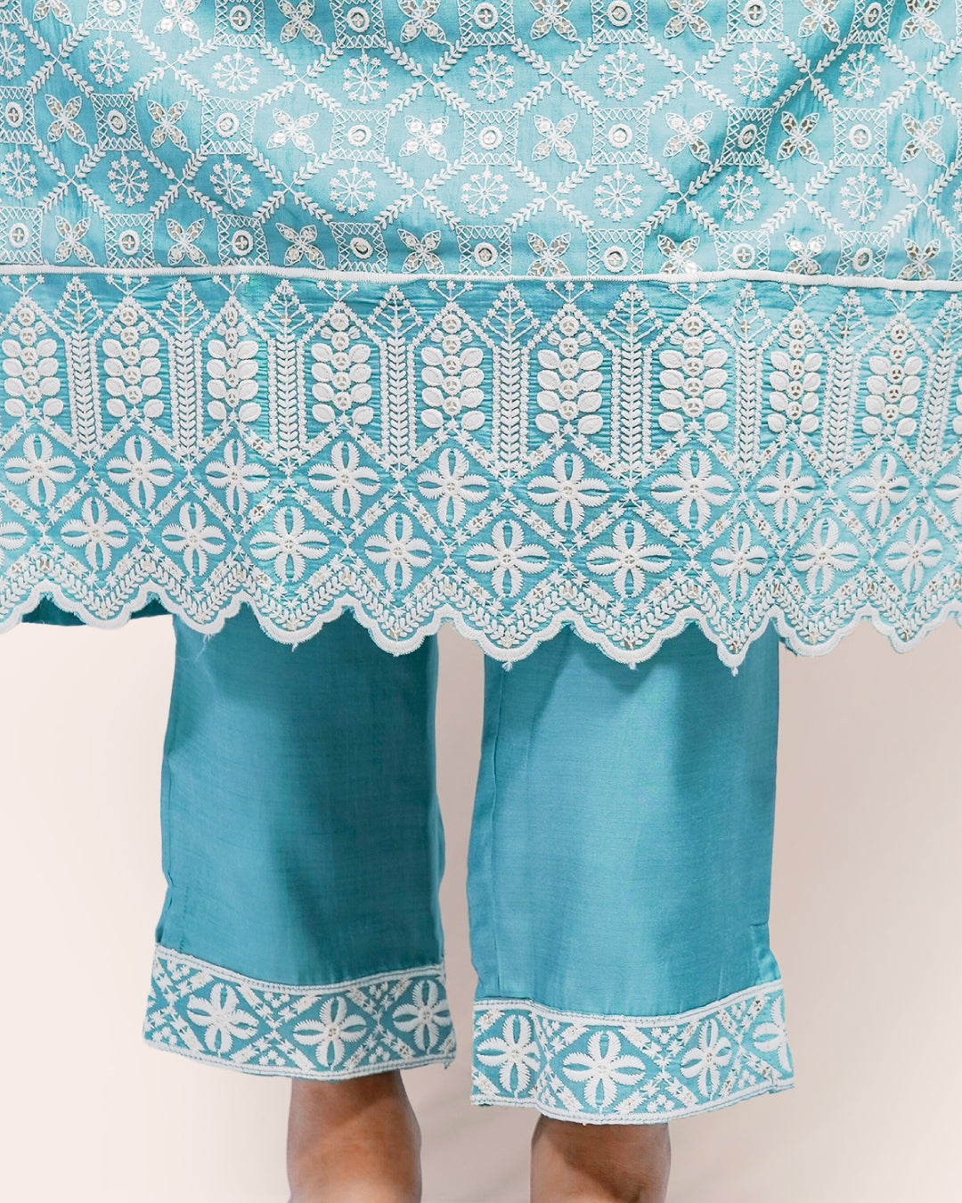 Aqua Grace, Linen Thread work 3 piece Suit Set
