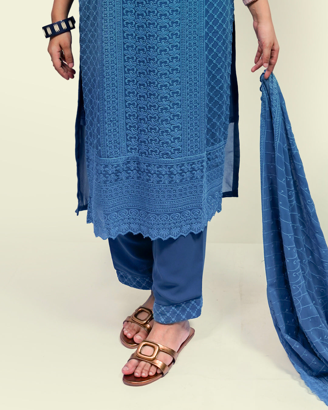 Azure Threaded Georgette Grace Suit, 3 Piece Suit