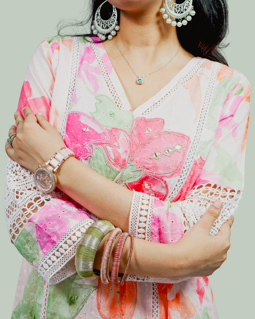 Gulnaar Bloom, 100% Cotton Suit with Crochet Lacework-3 piece set