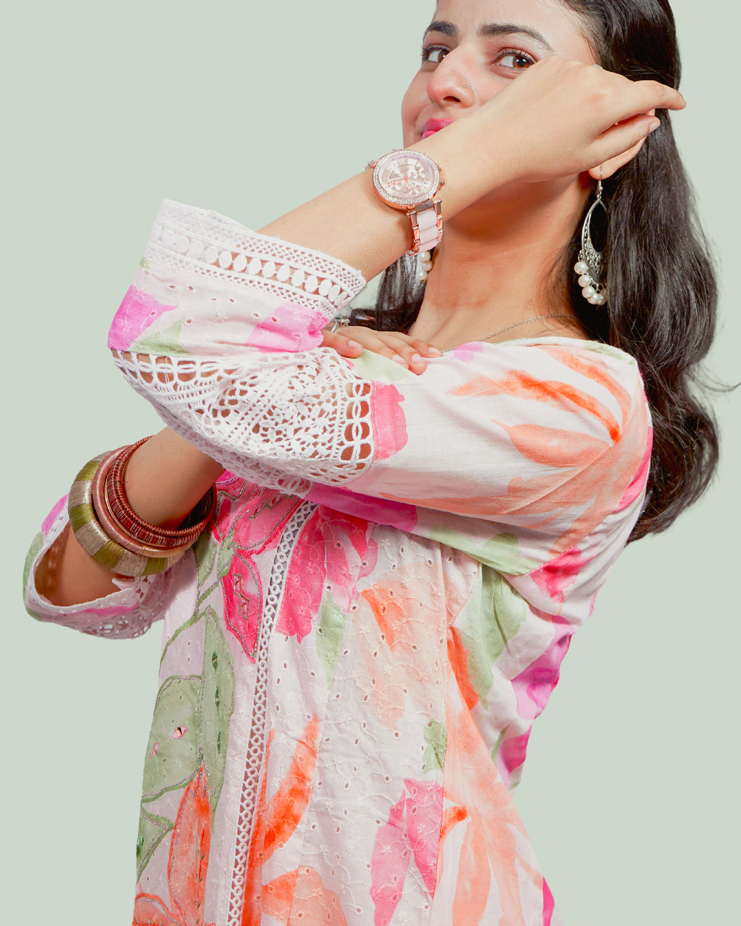 Gulnaar Bloom, 100% Cotton Suit with Crochet Lacework-3 piece set
