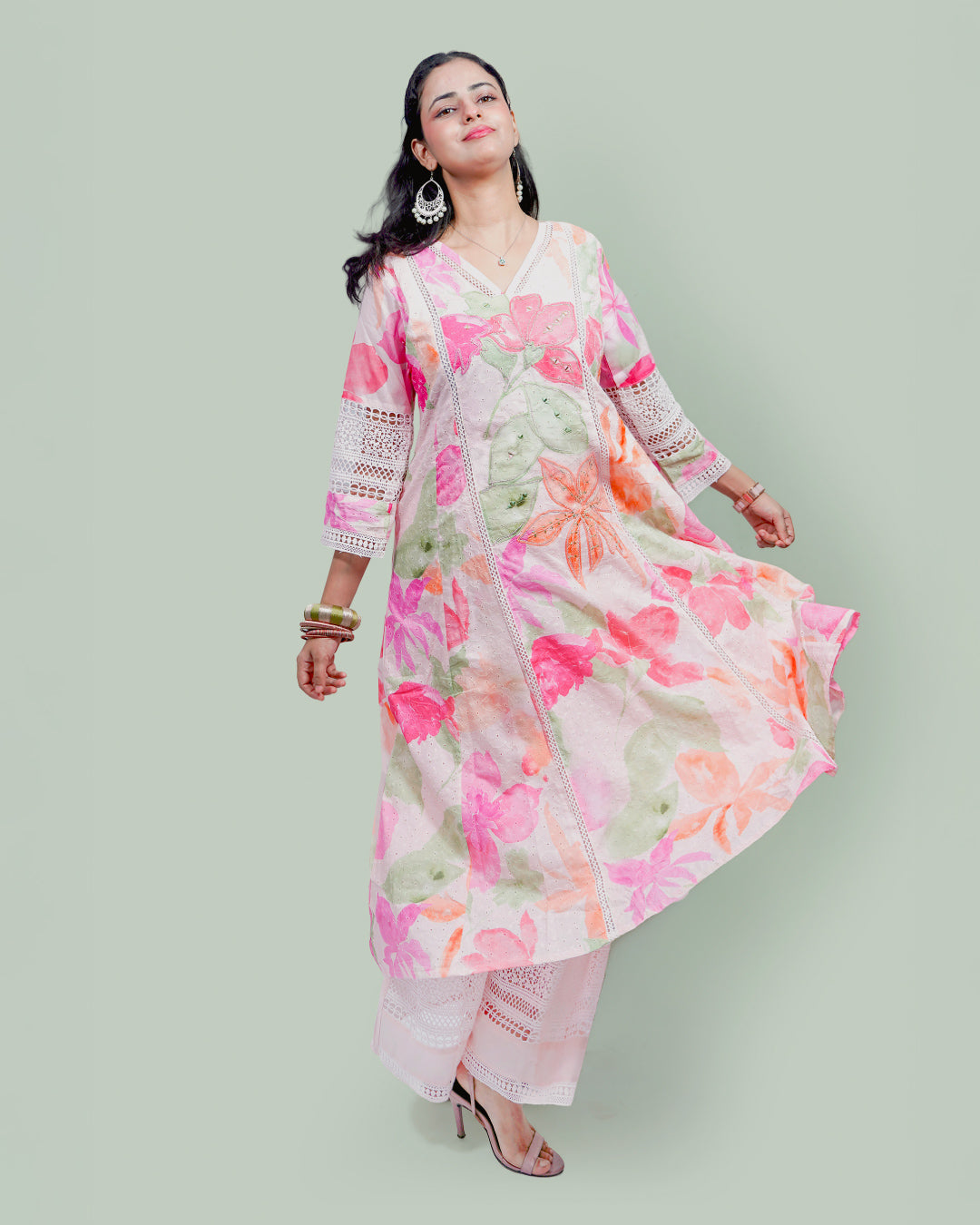 Gulnaar Bloom, 100% Cotton Suit with Crochet Lacework-3 piece set